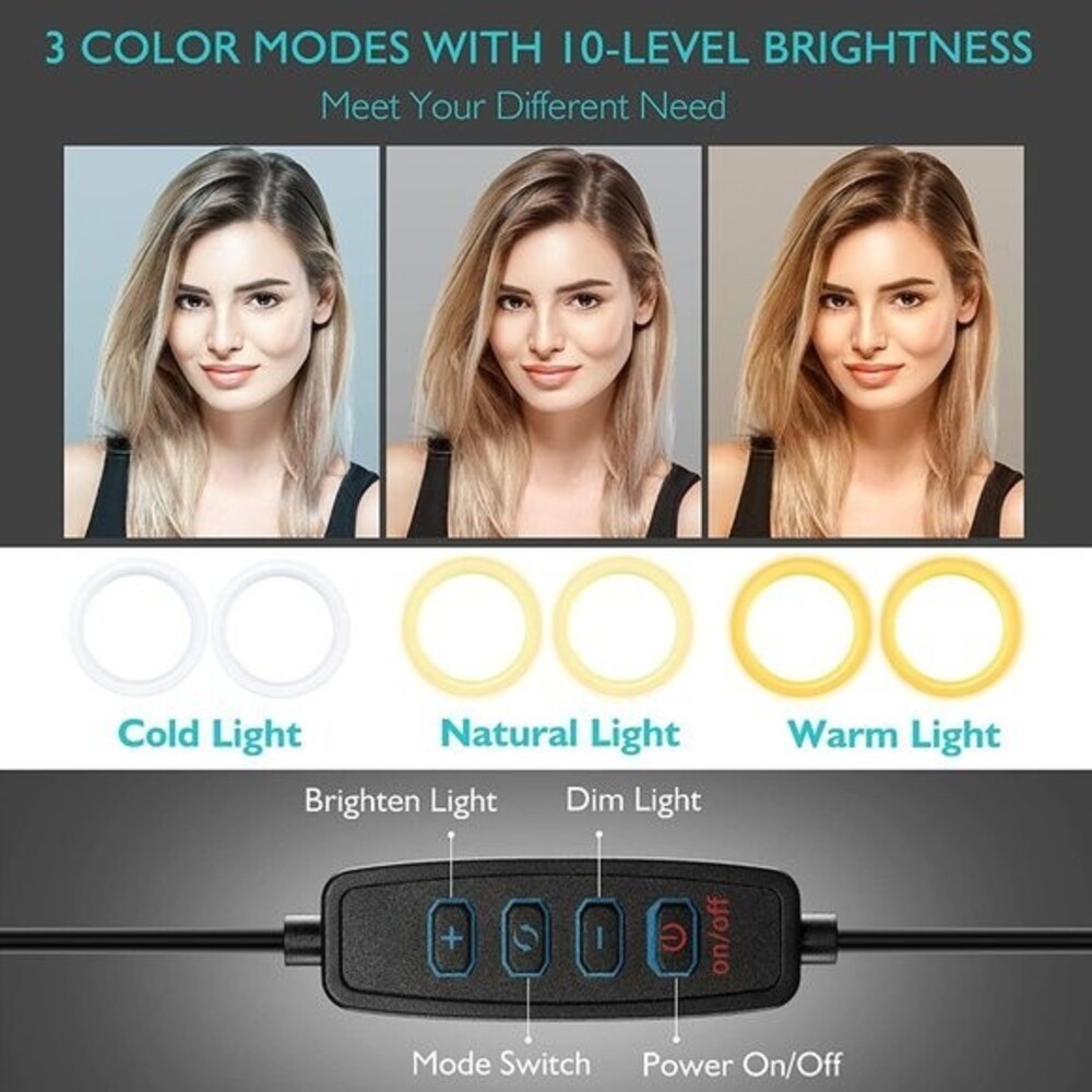 Large Dual Selfie Ring Light Tripod Stand Phone Holder Remote Con… - Picture 5 of 7